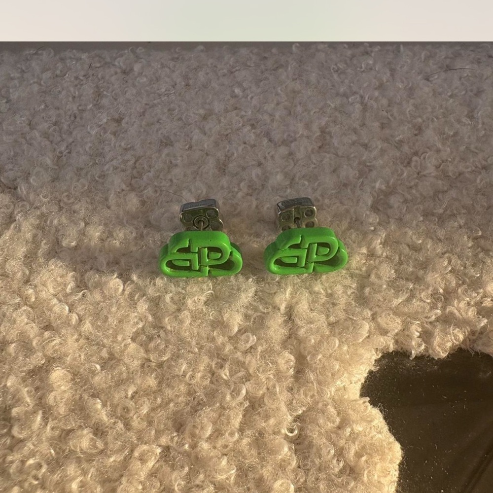 Balenciaga Green Logo Stud Earrings